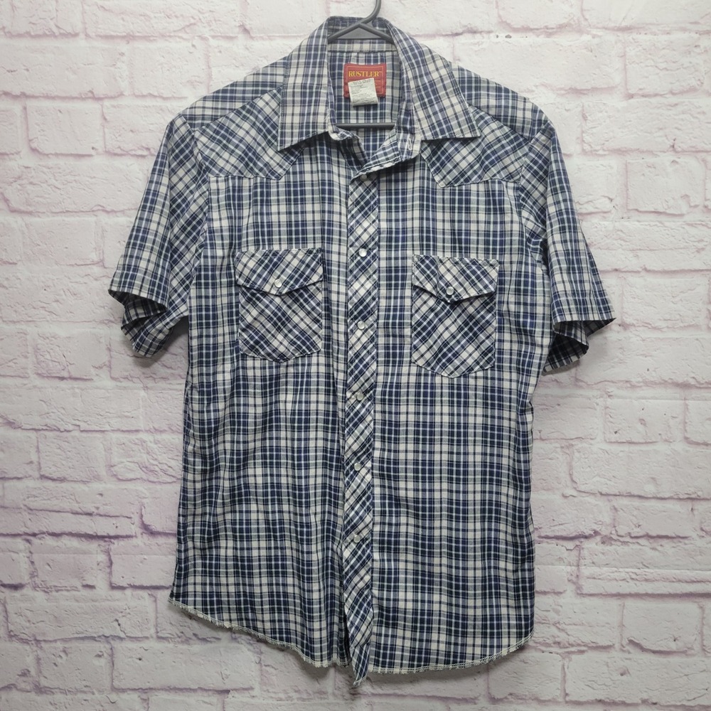 Rustler Plaid Western Pearl Snap Shirt Mens M Cowboy Ranch Rockabilly Streetwear